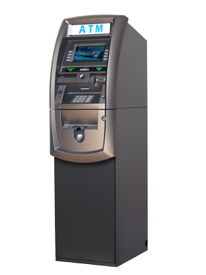 Three-quarter view of the Genmega G2500 retail ATM